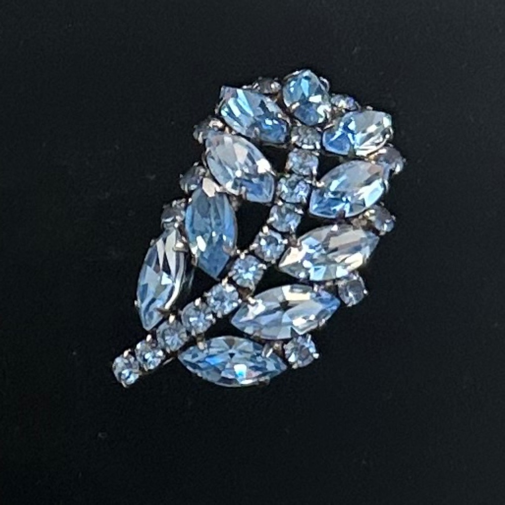 DANNY POLLAK - Light Sapphire Crystal Leaf Brooch / Necklace Pendant